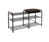 Подставка для обуви Альфа-33 3-х полочная с сиденьем и ящиком (Черный)
