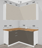 Кухня угловая Пандора 1,3*1,6 МДФ (3D Билд Райс/Моно Брауни/Столешница Дуб вотан)