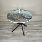 Стол обеденный круглый Стеклянный (Мрамор 3/Подстолье кросс черный)