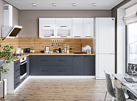 Кухня угловая Тоскана М 1,5*1,4 (Белый глянец/Графит/Столешница Мраморный берег 38 мм)