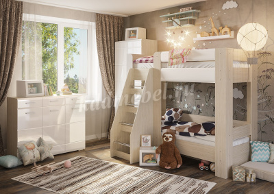 Стол компьютерный Симба (Дуб белфорт/Белый глянец)