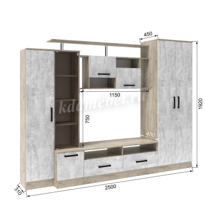 Гостиная Оскар-5 (Дуб крафт серый/Цемент)