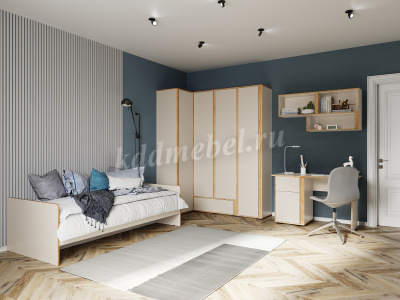 Шкаф угловой приставной Асцелла (Кашемир/Дуб крафт золотой)