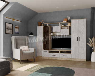 Гостиная Оскар-5 (Дуб крафт серый/Цемент)