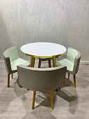 Обеденная группа DT/DC-805 (Белый мрамор/Светло-серый/Каркас золотой) УЦЕНКА 