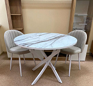 Стол обеденный Арчи-3 0.8 (Мрамор белый 412/Опоры белые)